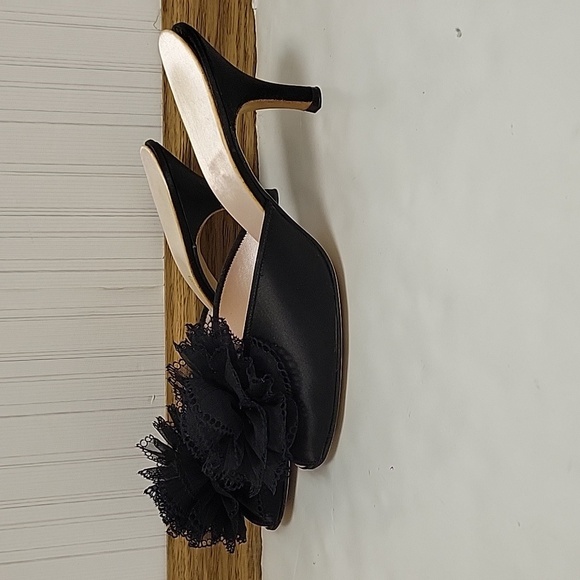 Vintage Daniel Green black satin kitten heel slippers sz 6 - Picture 1 of 5